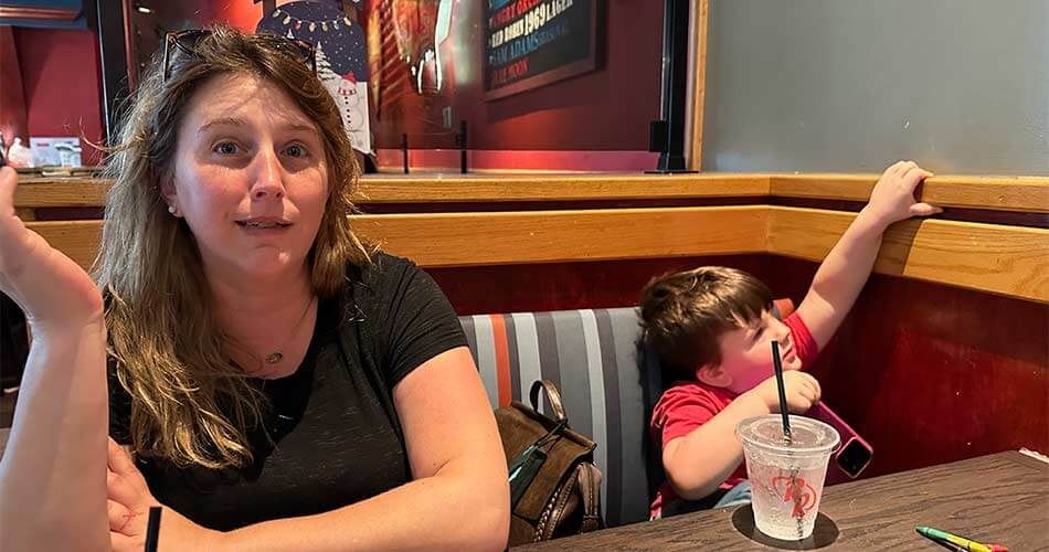 Lisa and Elliot at a restaurant in Tampa, Florida.